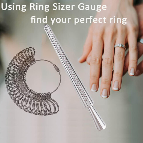 Precision Ring Sizer Set, Jewelry Sizers for Accurate Finger Ring Sizing, Includes 2 Stainless Iron Ring Sizer Gauges with Flat Inside Design, for 2
