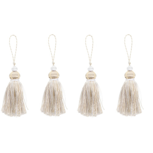 4Stk Beige Polyester Quaste Vorhanghalter Ornament 1