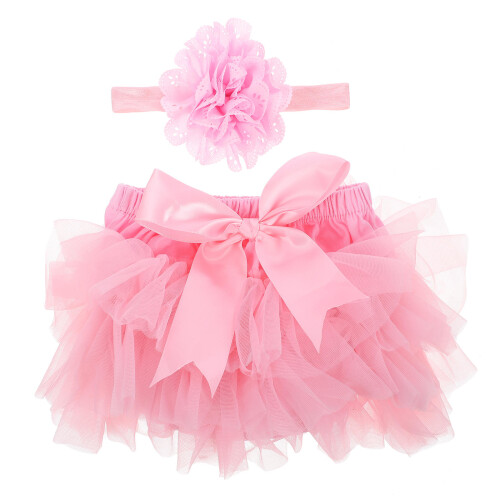 2Ud Conjunto Falda Tul Bebé Rosa Elástica Y