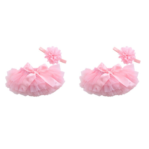 2Ud Conjunto Falda Tul Bebé Rosa Elástica Y 2