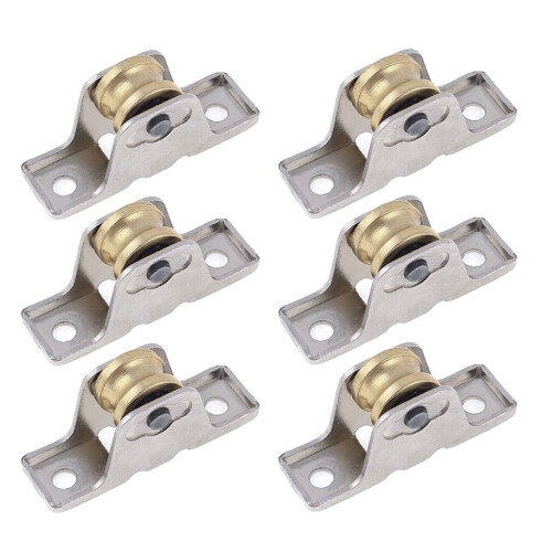 6pcs 1.6cm Dia Single Roller Window Pane Pulley Doors Wheel Silver + Gold