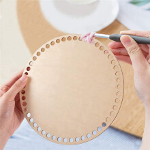 2Pcs 20cm Natural Wooden Basket Bottom with Hole,Circle Blank Wood Base for DIY Knitting Crochet Bag Bottom Shaper