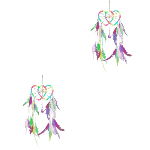 2Ud Atrapasueños Handmade Corazón Con Plumas Para Decorar Pared 2