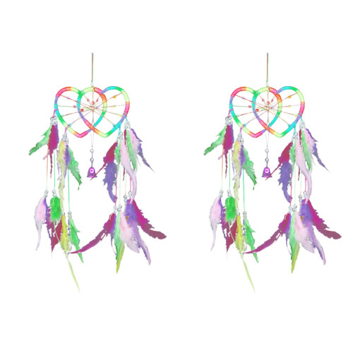 2Ud Atrapasueños Handmade Corazón Con Plumas Para Decorar Pared 1