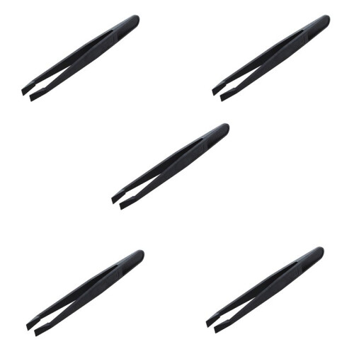 5X Manual Tool Black Plastic Flat Tip Anti-Static Tweezers 1