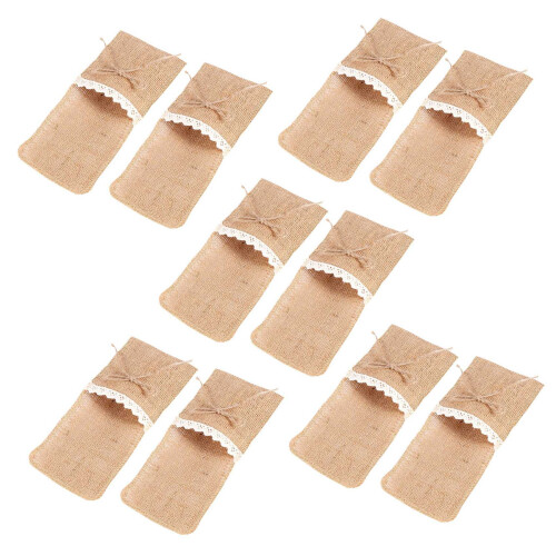 100PCS Country Wedding Table Silverware Holder Natural Burlap Cutlery Pockets Fork Pockets Rustic Wedding Decoration