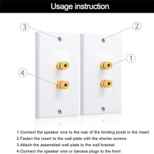 8 Pack Single Gang 1.0 Speaker Wire Wall Plate (Banana Plug Wall Plate) for 1 Speaker, White