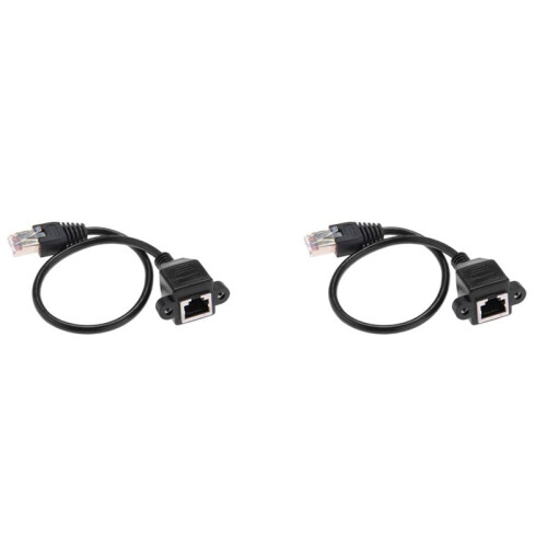 2X, 1FT RJ45 Cable de Extension de Red de Lan Ethernet Macho A Hembra Montaje En Panel Roscado