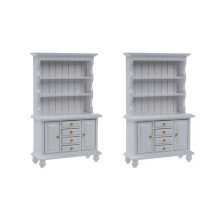 2X, 1/12 Dollhouse Miniature Furniture Multifunction Wood Cabinet Bookcase White