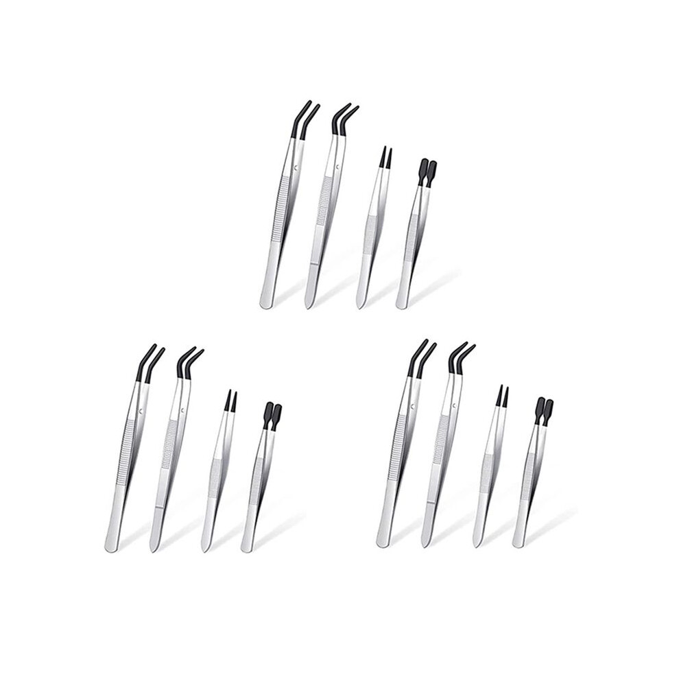 12 Pieces Tweezers Set with Rubber Tips Tweezers PVC Coated Tweezers, Rubber Fine Point Tweezers Rubber Flat Tip Tweezer