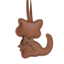 Trendy Cat Face Key Ring PU Leather Bowknot-Shallow coffee