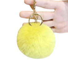 Fuzzy kunstbont sleutelhanger 8 cm pompon bal pompoms-Geel