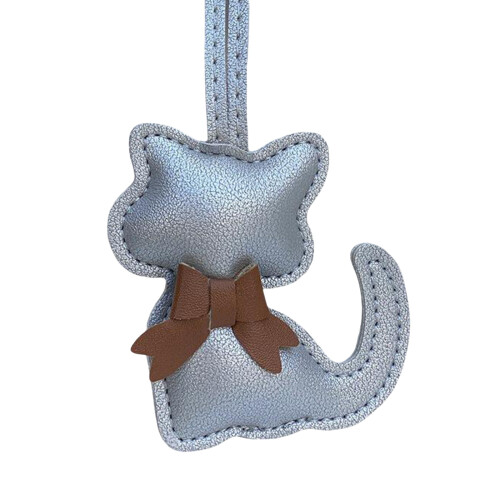 Porte-clés moderne en cuir PU, pendentif inspiré du chat,-Argent