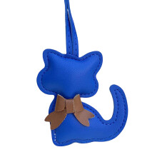 Porte-clés pendentif chat nœud papillon en cuir PU,-Bleu
