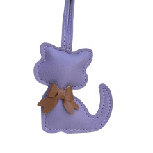 Adorable Cat Bowknot Keyring PU Car Decoration-Light purple