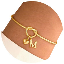Adjustable Heart Knot Stainless Steel Bracelet 14K Gold-M