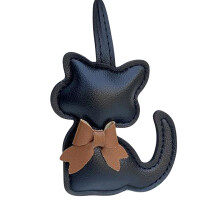Adorable Cat Bowknot Keyring PU Car Decoration Practical-Black