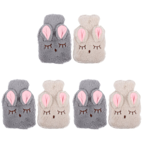 6Stk Plüsch Warmwasserbeutel Handwärmer Winter Gebrauch Beige Grau Set 1