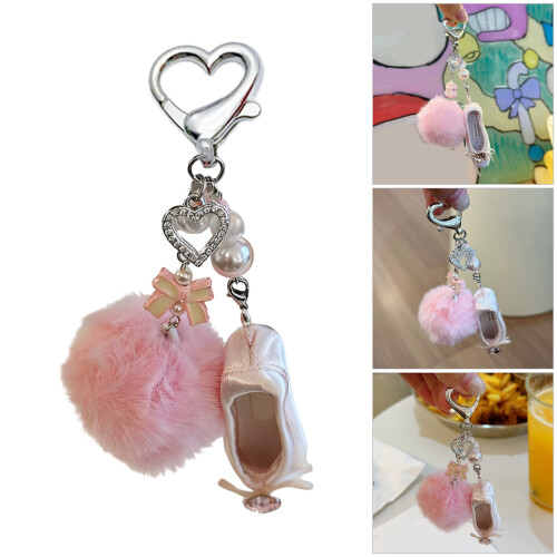 Ballettschuh-Schlüsselanhänger, Perlen, Herz, Schleife, Pompons, 1