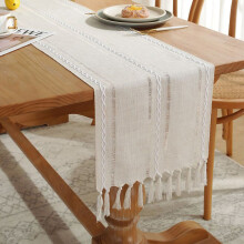 Eleganter Tischläufer im rustikalen Boho-Stil, Vintage-Häkeldesign mit Quasten, vielseitig einsetzbar, dekorativer beigefarbener