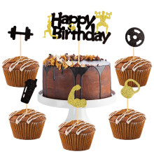 Bodybuilding Cake Decorations for Gym Party, Fitness Themed Birthday Decorations with Pre-Assembled Food Grade Stick Glitter Cardboard, Cupcake Picks