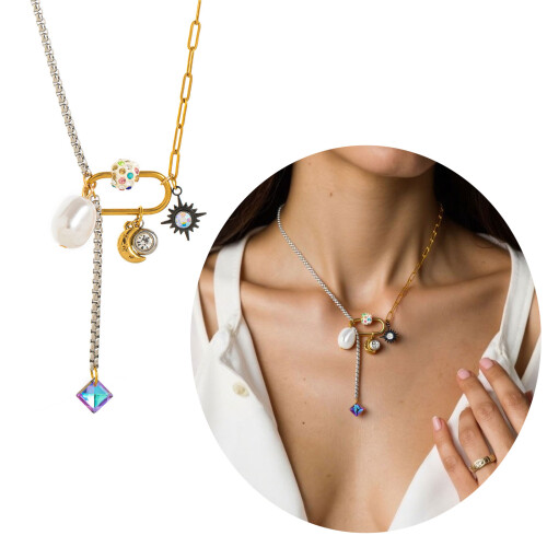 Bijoux pièce lune étoile perles collier en titane cadeau 1