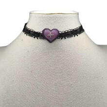 Trendy Lavender Fabric Ribbon Necklace Featuring-Black