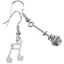 2Paare Silberne Asymmetrische Drop Ohrringe Mikrofon Musiknote