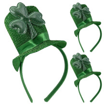 3Stk Glänzendes Irish Shamrock Haarband Mit Satin Flexiblem Band