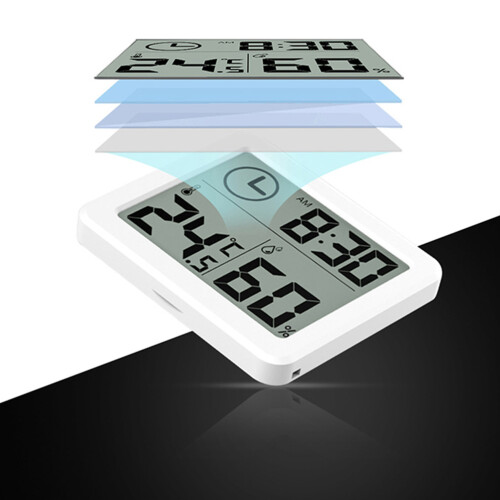 2Stk Weißes - Hygrometer Mit Zeit-Display Für 2