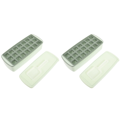 2Sets Mini Eiswürfelschalen Mit Deckel Und Behälter Olivgrün 2