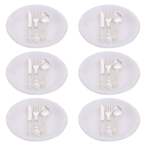 12Sets Kids Mini House Tableware ABS White Miniature Fork Spoon Set 1
