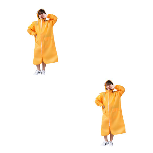 2Ud Chubasquero Reusable Amarillo Con Cordón Y Capucha 2
