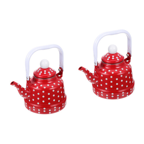 2Pcs Red Enamel Tea Kettle Vintage Portable Water Heating Pot 2