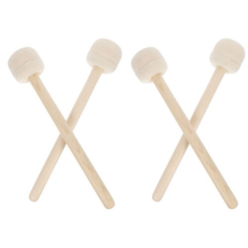 4Pcs Percussion Drumsticks Wool Felt Beige Drum Mallets Wood Handle 1