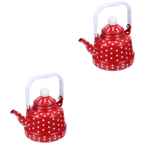 2Pcs Red Enamel Tea Kettle Vintage Portable Water Heating Pot 1