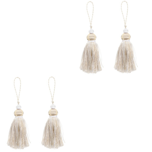 4Pcs Beige Polyester Tassel Hanging Decor for Curtains and Pillows 2