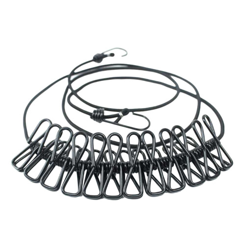 2Pz Corda Elastico Multiuso Con Clip Per Biancheria Da Campeggio