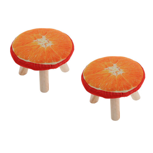 2Pz Sgabello A Arancione in Legno Per Casa 2