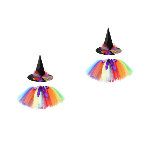 4Pz Costume Bambina Tutu Mesh Colorato Con Cappello Per 2