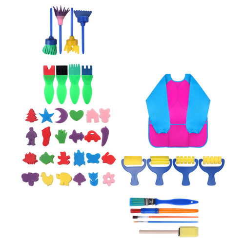 2Set Set Pittura Bambini Con Spugna E Mantelle Impermeabili 1