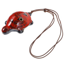 3Pz Ocarina 6 Ceramica Tartaruga Strumento Bambini Rosso Scuro