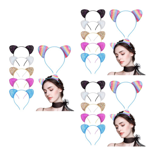 18Pz Orecchie Gatto Paillettes Tessuto Colorato 1
