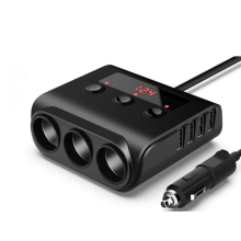 Caricabatterie da auto in 1 con display di tensione dell'interruttore, 3 prese accendisigari, 4 porte USB, 120 W, 12 V, 24 V, controllo di
