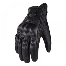 Leather Motorcycle Gloves, Touch Screen Full Finger with Genuine Goatskin Leather and Breathable Lining, Windproof Riding Gloves with Hard Shell Prote