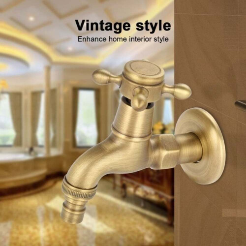 Antique Solid Brass Faucet, Vintage Design Water Tap For Bathroom Kitchen (Long) 2