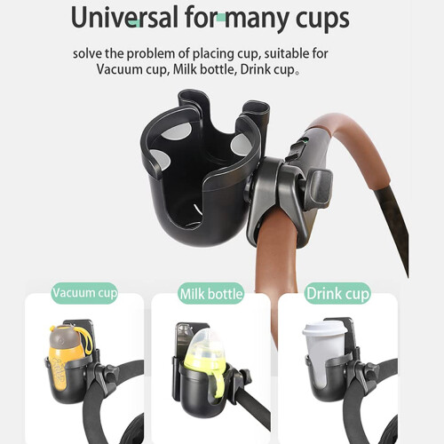 Universal Compatibility Stroller Cup Holder, Phone Holder For Quick Access, High Quality Material Ensures Durability, Adjustable Clamp For Secure Fit 1