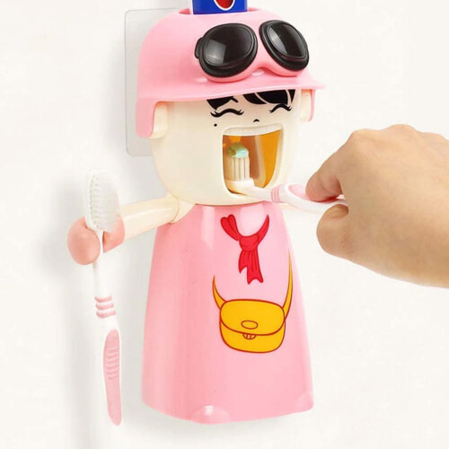 Vacuum Pump Toothpaste Dispenser, Wall Mounted for Space-Saving Solutions, Automatic Dispensing with No Waste of Toothpaste (Pink) 1