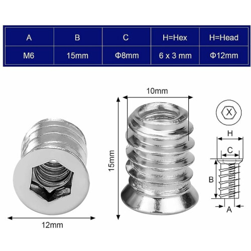 Σετ βιδών με καρυδάκια, M6X15mm με μύτη κυπέλλου από κράμα ψευδαργύρου, σκληρές και 1