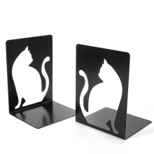 Home Decorative Bookends for Shelves, Decorative Black Kitten Bookends Non-slip Pads Sturdy Finish Metal Bookends for Books and Media, Hollow Out